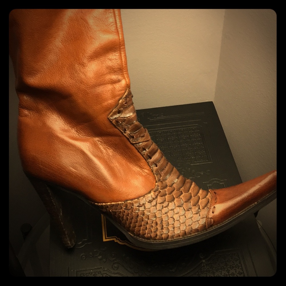 Leather and reptile cowboy boots